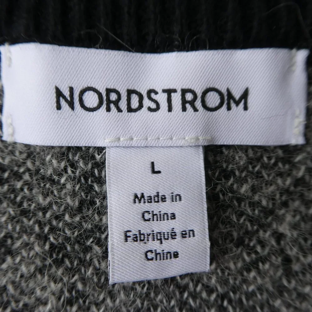Alpaca Silk Cashmere Blend Nordstrom Animal Sweater Ribbed Knit Black Trim L